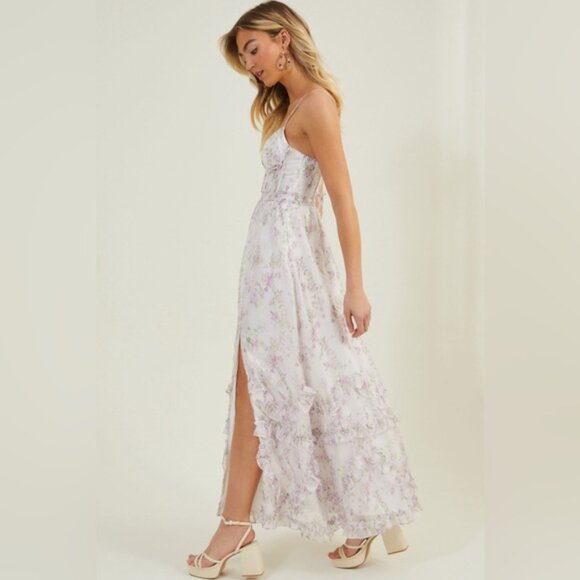 NWT ALTAR'D STATE Ada Maxi White/Pink Floral Corset Dress w Lace-up Back XS - Picture 4 of 15